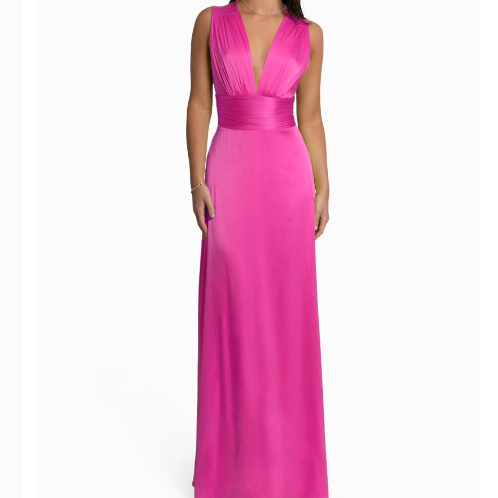 Nicole Miller Women’s Silk Charmeuse Plunge Gown - Hot Pink Open Back Prom Dress